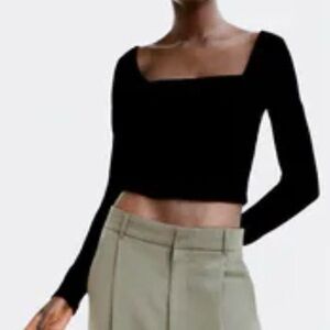 Zara Black Square neck Long Sleeve Crop Top